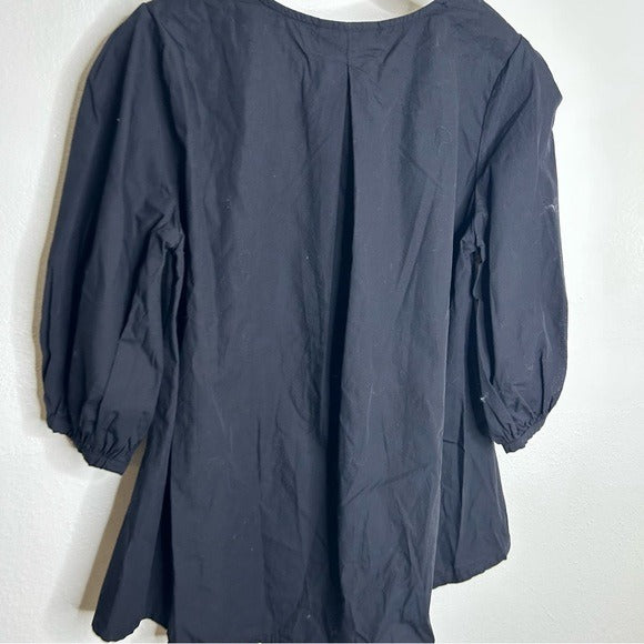 Bryn Walker 100% Organic Cotton Poplin Short Sleeve Black Top