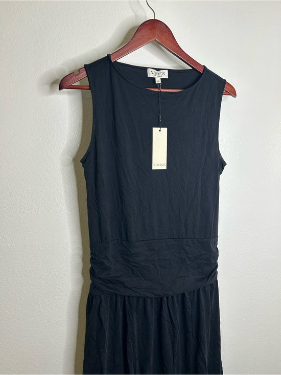 Nation LA 100% Pima Cotton Cleo Midi Dress Drop Waist in Jet Black