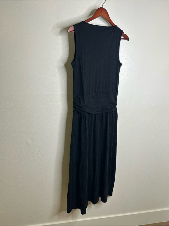 Nation LA 100% Pima Cotton Cleo Midi Dress Drop Waist in Jet Black
