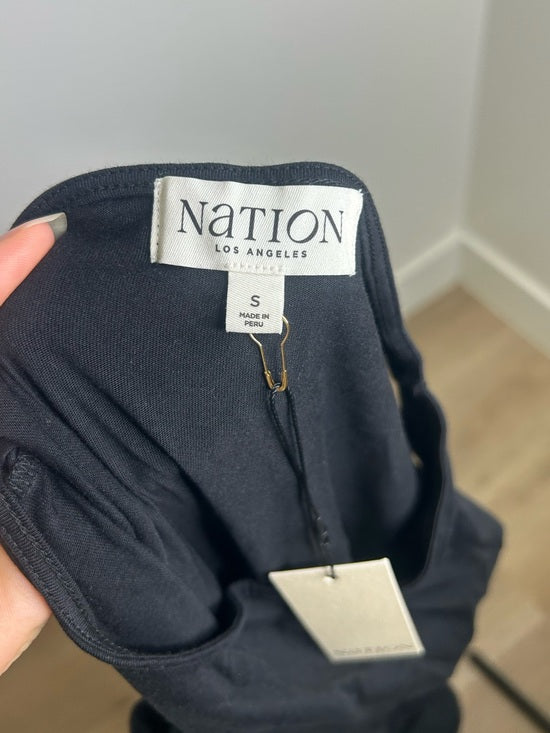 Nation LA 100% Pima Cotton Cleo Midi Dress Drop Waist in Jet Black