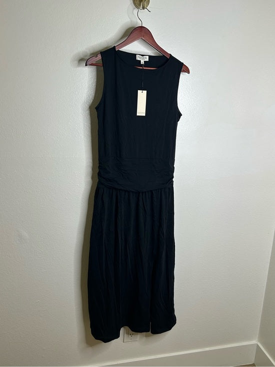 Nation LA 100% Pima Cotton Cleo Midi Dress Drop Waist in Jet Black
