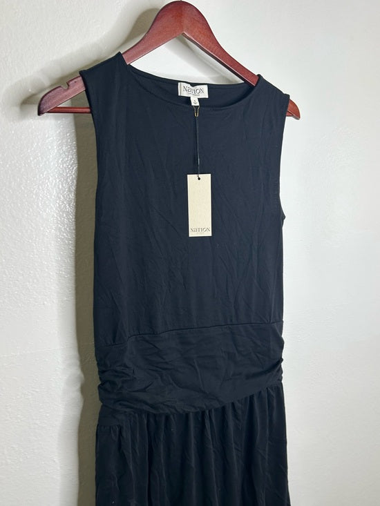 Nation LA 100% Pima Cotton Cleo Midi Dress Drop Waist in Jet Black