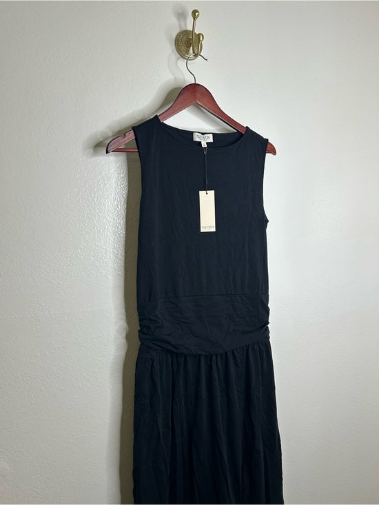 Nation LA 100% Pima Cotton Cleo Midi Dress Drop Waist in Jet Black