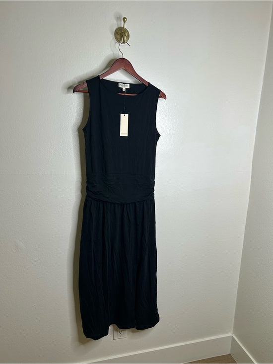 Nation LA 100% Pima Cotton Cleo Midi Dress Drop Waist in Jet Black