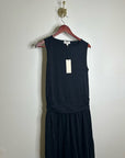 Nation LA 100% Pima Cotton Cleo Midi Dress Drop Waist in Jet Black