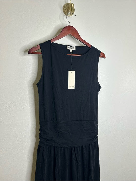 Nation LA 100% Pima Cotton Cleo Midi Dress Drop Waist in Jet Black