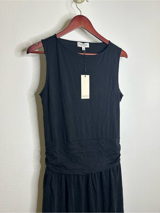 Nation LA 100% Pima Cotton Cleo Midi Dress Drop Waist in Jet Black