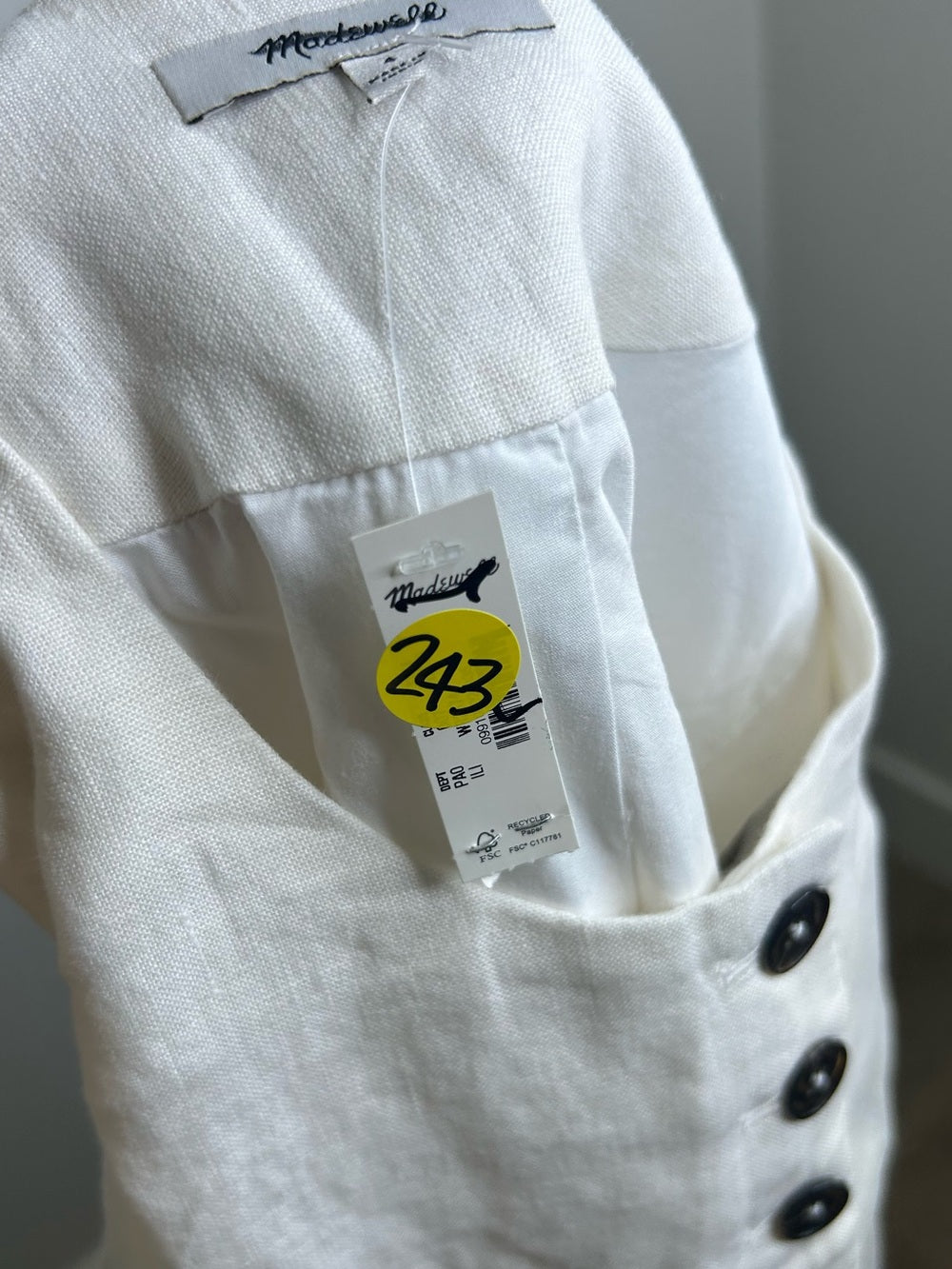 Madewell 100% Button Front Linen Shell Top in Ivory Linen