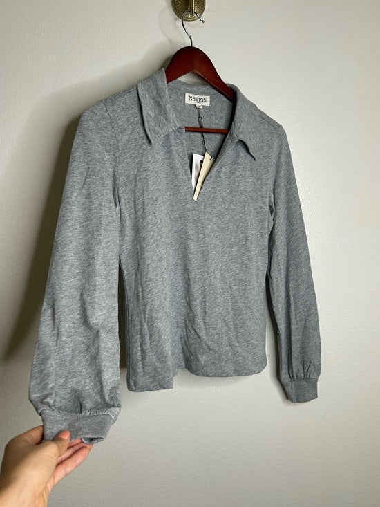Nation LA 100% Cotton Kimberly Polo Long Sleeve Tee in Gray