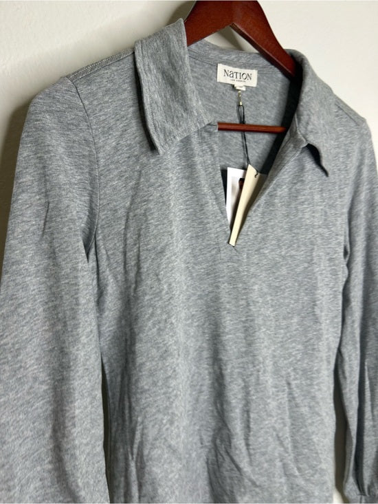 Nation LA 100% Cotton Kimberly Polo Long Sleeve Tee in Gray