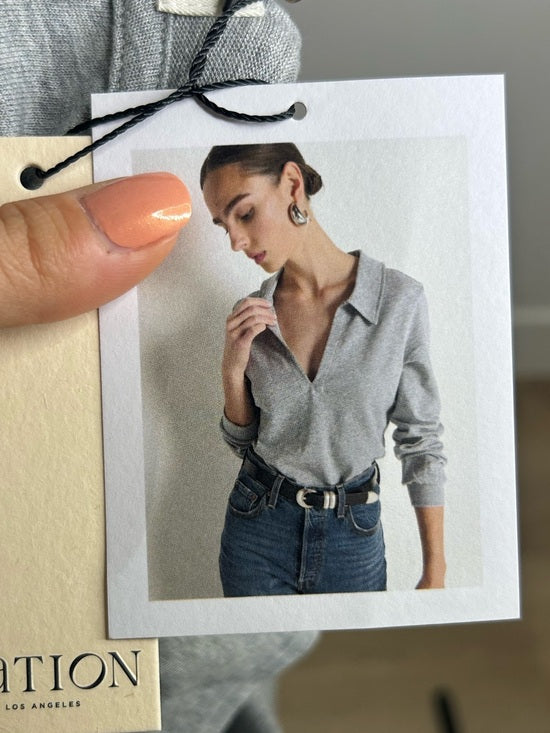Nation LA 100% Cotton Kimberly Polo Long Sleeve Tee in Gray