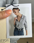 Nation LA 100% Cotton Kimberly Polo Long Sleeve Tee in Gray
