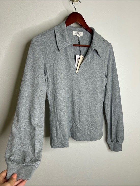 Nation LA 100% Cotton Kimberly Polo Long Sleeve Tee in Gray