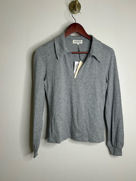 Nation LA 100% Cotton Kimberly Polo Long Sleeve Tee in Gray