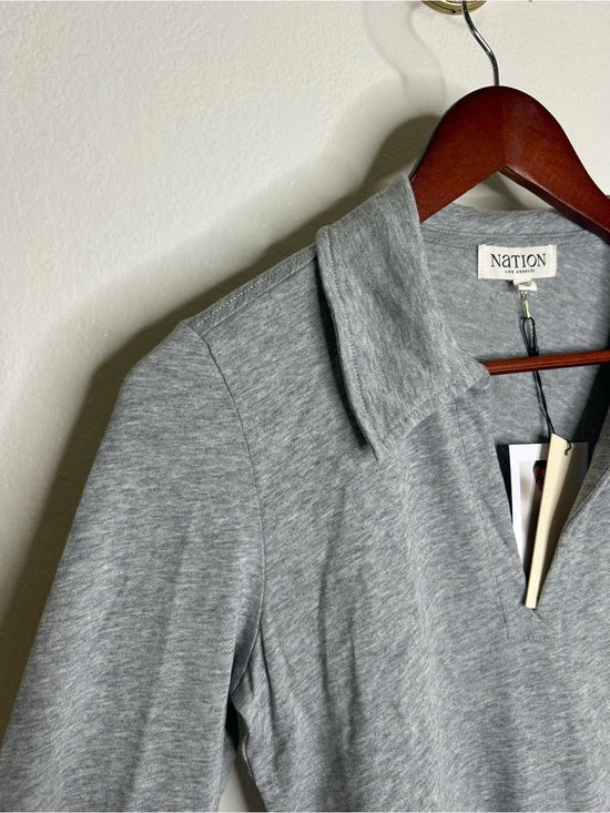 Nation LA 100% Cotton Kimberly Polo Long Sleeve Tee in Gray