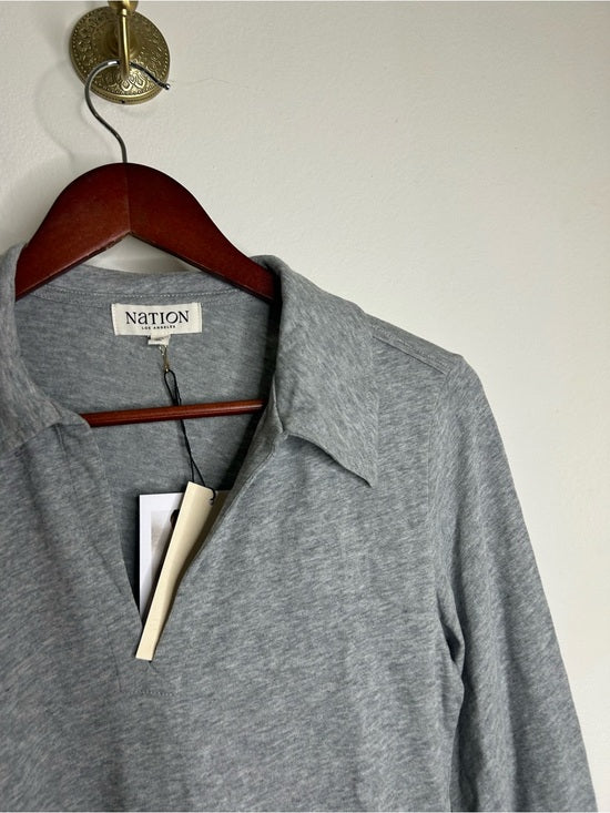 Nation LA 100% Cotton Kimberly Polo Long Sleeve Tee in Gray