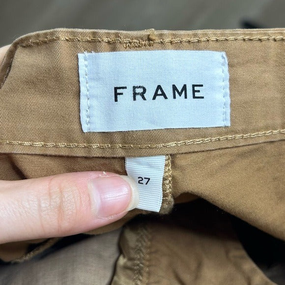 FRAME Denim 100% Cotton Pleated Chino Trouser Tan High Rise Pant