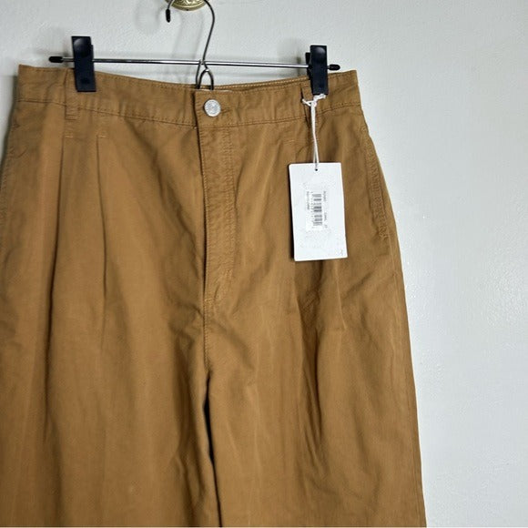 Frame Denim FRAME Denim 100% Cotton Pleated Chino Trouser Tan High Rise Pant - Cotton