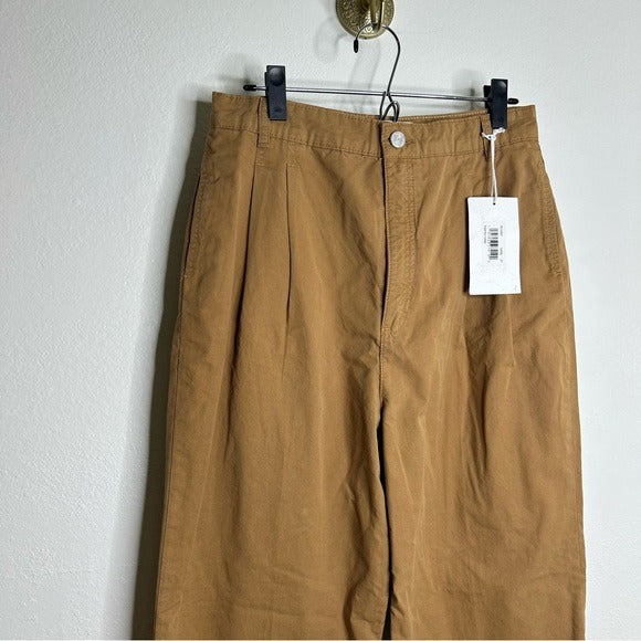 Frame Denim FRAME Denim 100% Cotton Pleated Chino Trouser Tan High Rise Pant - Cotton