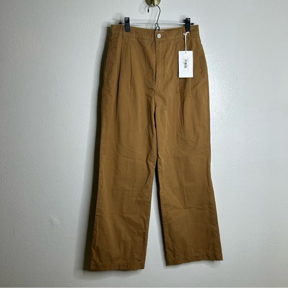 Frame Denim FRAME Denim 100% Cotton Pleated Chino Trouser Tan High Rise Pant - Cotton