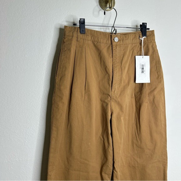 Frame Denim FRAME Denim 100% Cotton Pleated Chino Trouser Tan High Rise Pant - Cotton