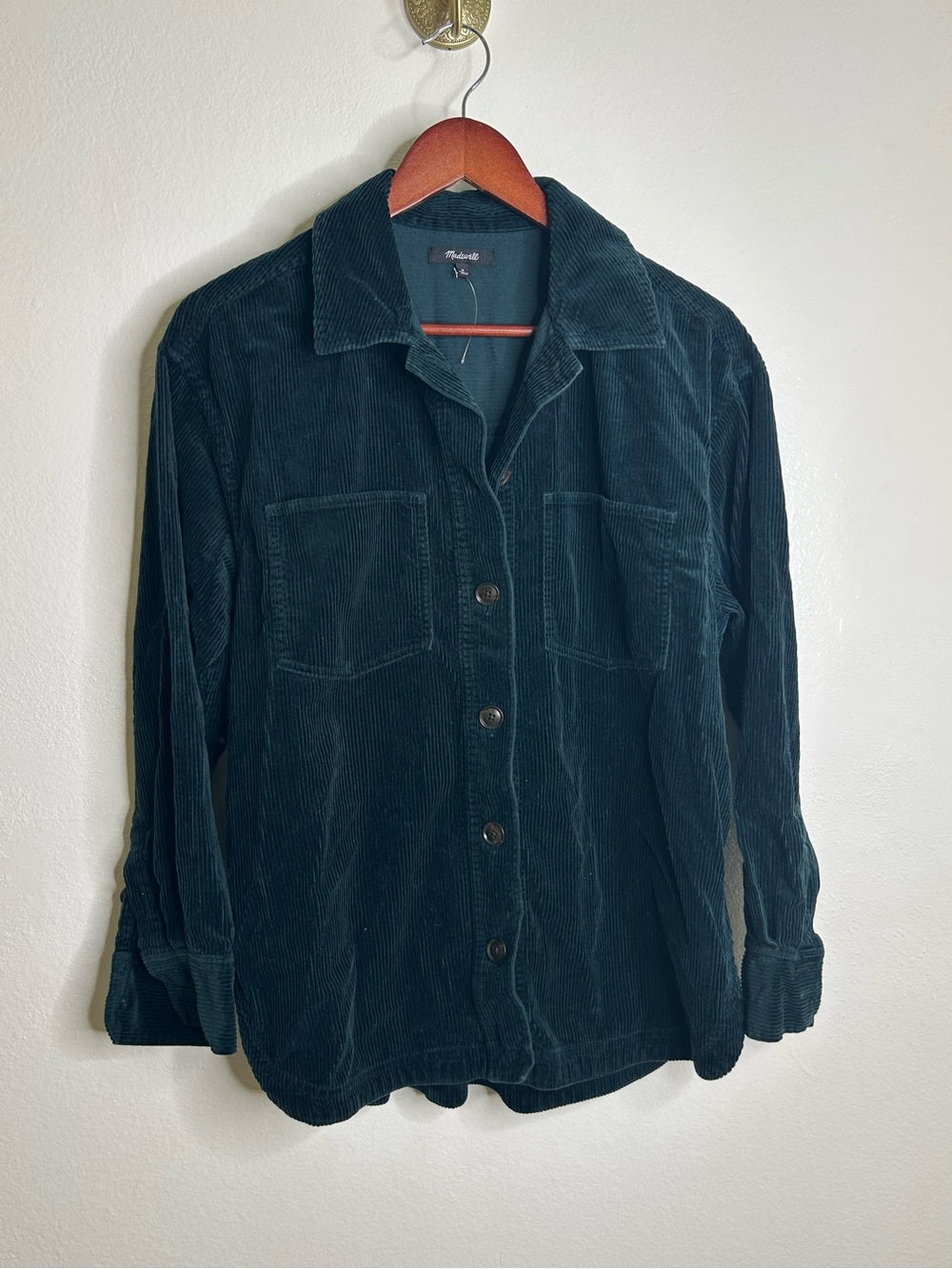 Madewell 100% Cotton Forest Green Wide Wale Corduroy Button Down Shirt Jacket