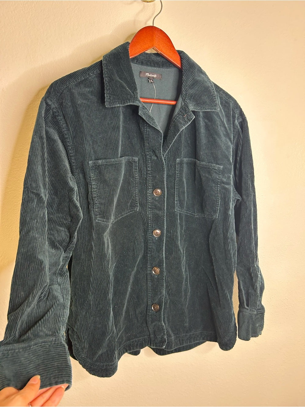 Madewell 100% Cotton Forest Green Wide Wale Corduroy Button Down Shirt Jacket