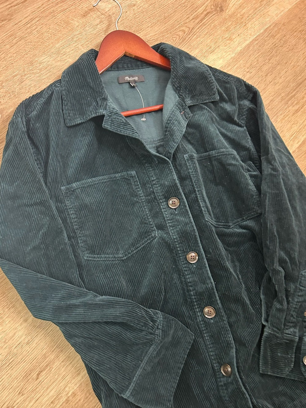 Madewell 100% Cotton Forest Green Wide Wale Corduroy Button Down Shirt Jacket