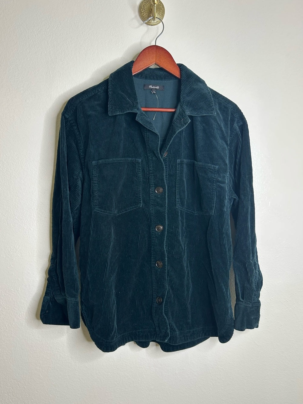 Madewell 100% Cotton Forest Green Wide Wale Corduroy Button Down Shirt Jacket