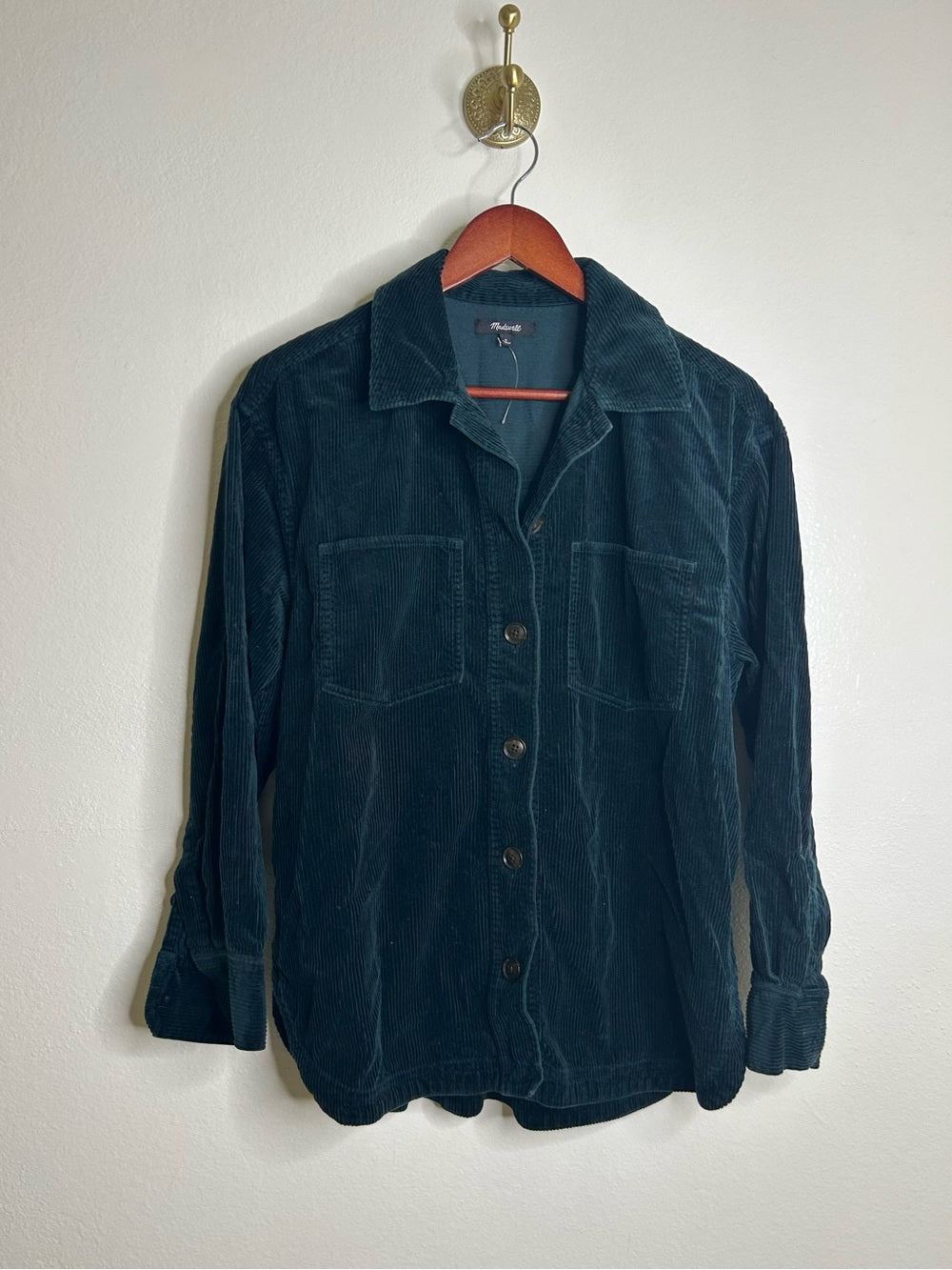 Madewell 100% Cotton Forest Green Wide Wale Corduroy Button Down Shirt Jacket