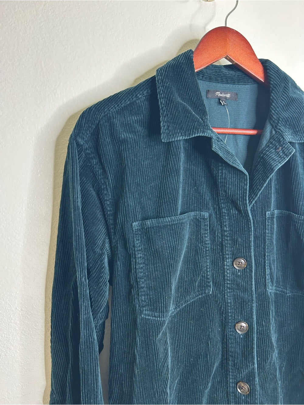 Madewell 100% Cotton Forest Green Wide Wale Corduroy Button Down Shirt Jacket