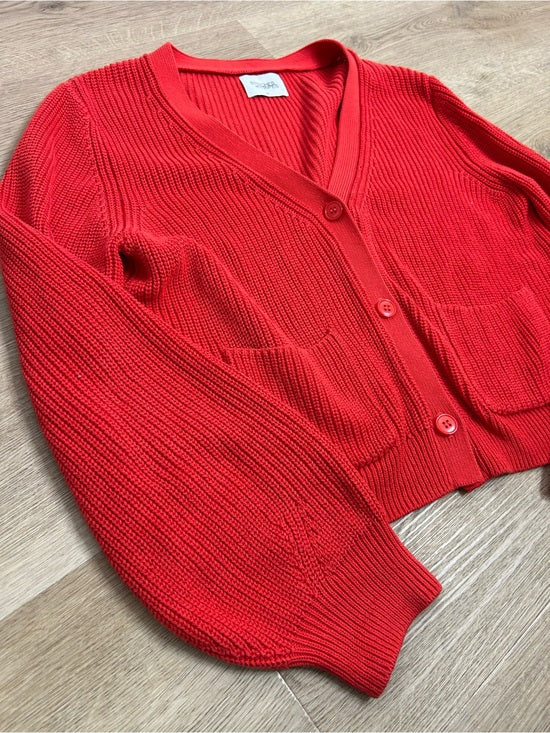 Stitches &amp;amp; Stripes Stitches &amp;amp; Stripes 100% Cotton Red Textured Button Down Cardigan Sweater - Cotton