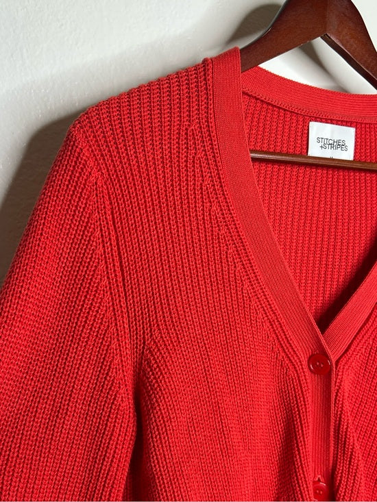 Stitches &amp; Stripes 100% Cotton Red Textured Button Down Cardigan Sweater