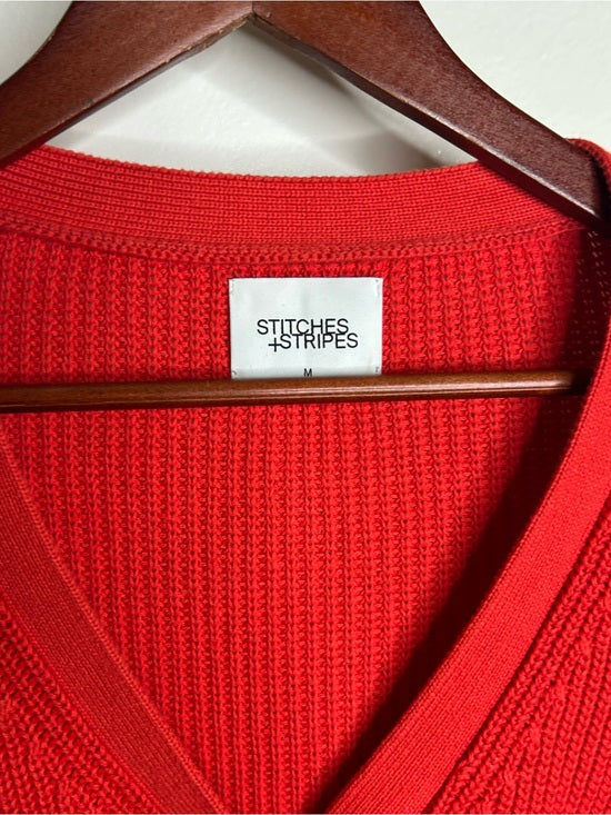 Stitches &amp; Stripes 100% Cotton Red Textured Button Down Cardigan Sweater