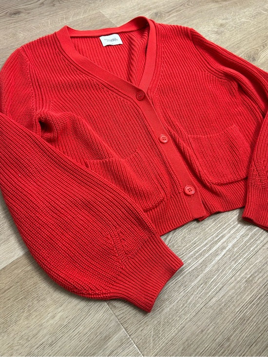 Stitches &amp;amp; Stripes Stitches &amp;amp; Stripes 100% Cotton Red Textured Button Down Cardigan Sweater - Cotton