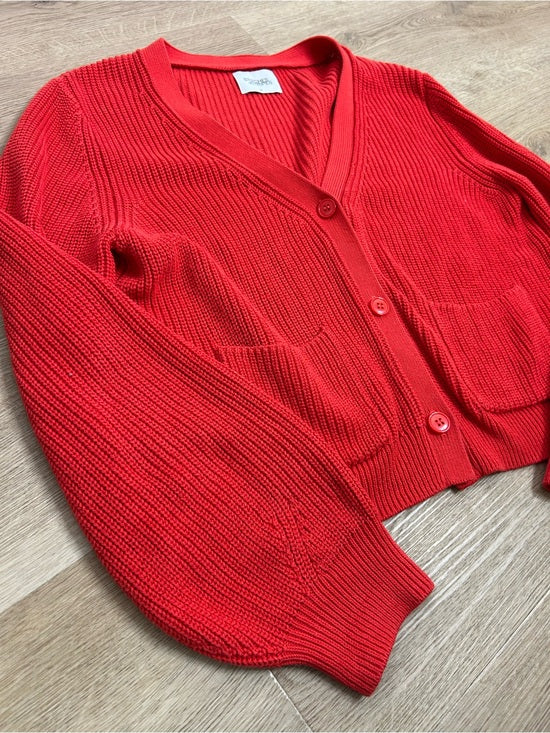 Stitches &amp;amp; Stripes Stitches &amp;amp; Stripes 100% Cotton Red Textured Button Down Cardigan Sweater - Cotton