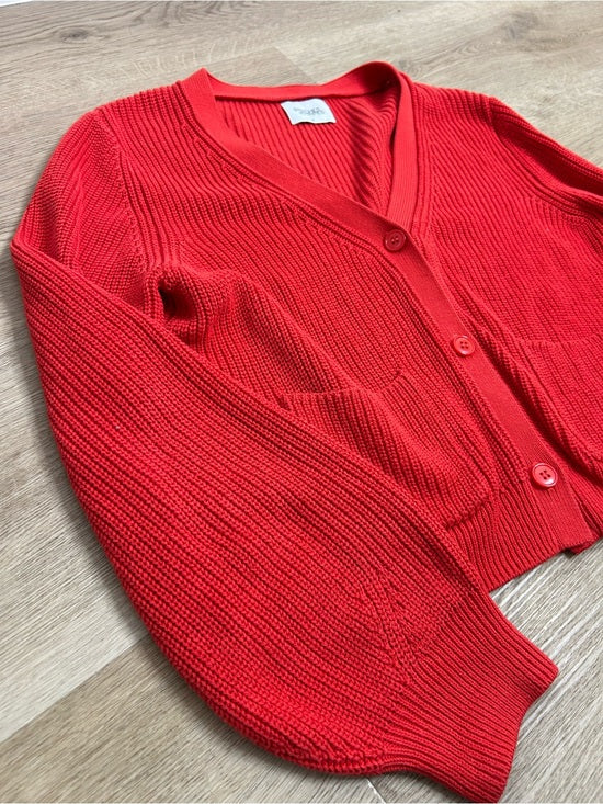 Stitches &amp;amp; Stripes Stitches &amp;amp; Stripes 100% Cotton Red Textured Button Down Cardigan Sweater - Cotton