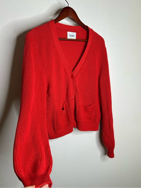 Stitches &amp;amp; Stripes Stitches &amp;amp; Stripes 100% Cotton Red Textured Button Down Cardigan Sweater - Cotton