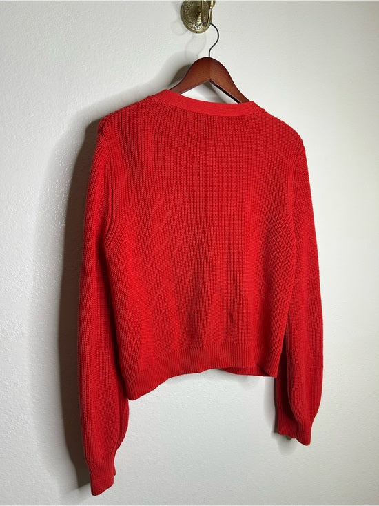 Stitches &amp;amp; Stripes Stitches &amp;amp; Stripes 100% Cotton Red Textured Button Down Cardigan Sweater - Cotton