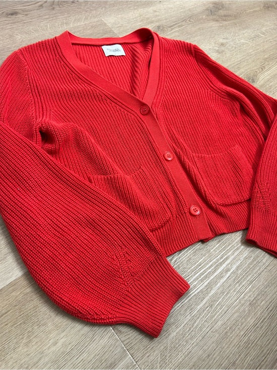 Stitches &amp; Stripes 100% Cotton Red Textured Button Down Cardigan Sweater