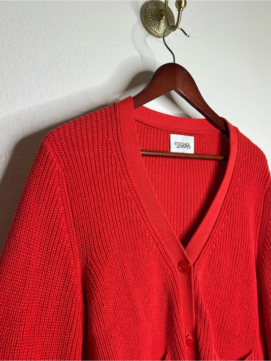 Stitches &amp; Stripes 100% Cotton Red Textured Button Down Cardigan Sweater