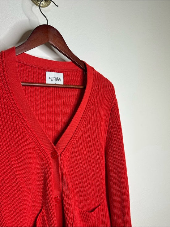Stitches &amp; Stripes 100% Cotton Red Textured Button Down Cardigan Sweater