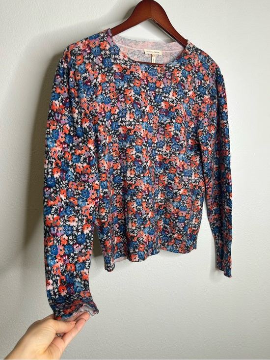 Rebecca Taylor 100% Wool Lightweight Floral Multicolor Scoop Neck Knit Sweater