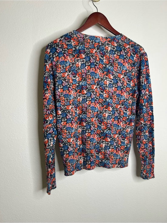 Rebecca Taylor 100% Wool Lightweight Floral Multicolor Scoop Neck Knit Sweater