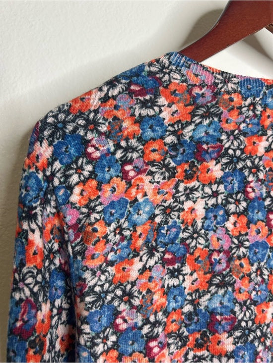 Rebecca Taylor 100% Wool Lightweight Floral Multicolor Scoop Neck Knit Sweater