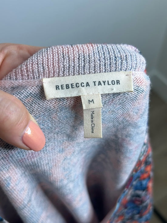 Rebecca Taylor 100% Wool Lightweight Floral Multicolor Scoop Neck Knit Sweater