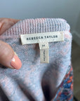 Rebecca Taylor 100% Wool Lightweight Floral Multicolor Scoop Neck Knit Sweater