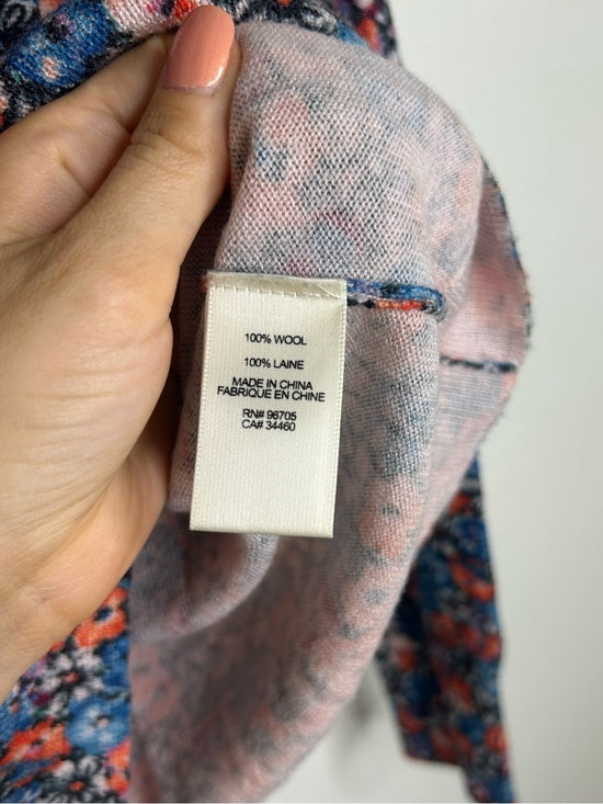 Rebecca Taylor 100% Wool Lightweight Floral Multicolor Scoop Neck Knit Sweater