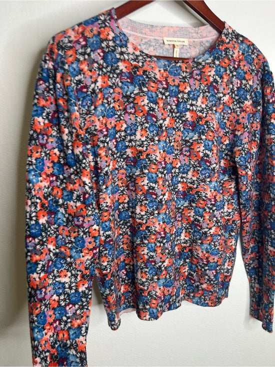 Rebecca Taylor 100% Wool Lightweight Floral Multicolor Scoop Neck Knit Sweater