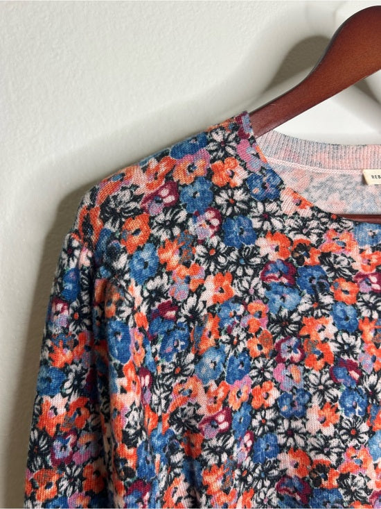 Rebecca Taylor 100% Wool Lightweight Floral Multicolor Scoop Neck Knit Sweater
